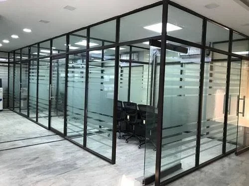 Glass curtain wall on office building